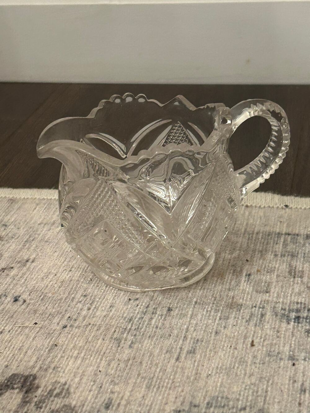 Glass Creamer Pitcher Vintage Clear Pressed Sugar Bowl Cottage Retro Kitchen